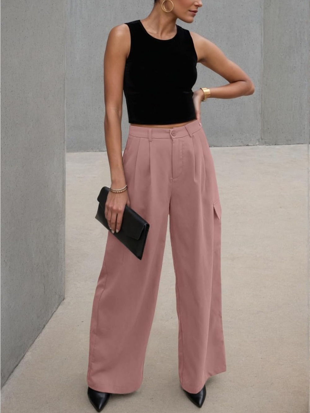 Wide-Leg High-Waist Pants in Dusty Rose